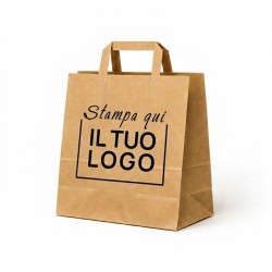 Shopper Carta Avana Riciclato con Maniglia Piatta e Stampa Personalizzata a 1 Colore Nero