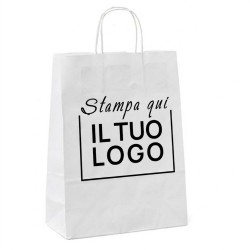 Shopper Carta Bianca con Maniglia Cordino e Stampa Personalizzata a 1 Colore Nero
