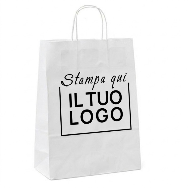 Shopper Carta Bianca con Maniglia Cordino e Stampa Personalizzata a 1 Colore Nero