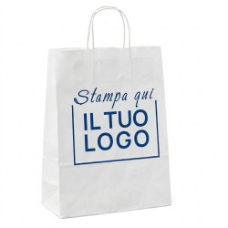White Paper Shopper with Lanyard Handle and Custom 1 Blue Color Print