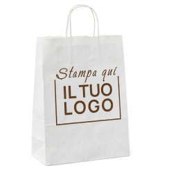 White Paper Shopper with Cord Handle and Custom Print in 1 Brown Color