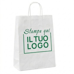 White Paper Shopper with Cord Handle and Custom 1 Green Color Print