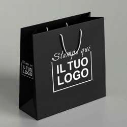 Premium Vertical Shopping Bag in Black Paper with White Custom Printing