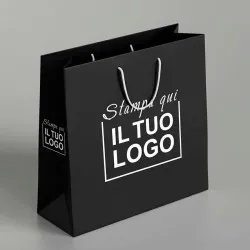 Shopper Premium Verticale in Carta Nera con Stampa Personalizzata Bianco