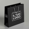 Shopper Premium Verticale in Carta Nera con Stampa Personalizzata Bianco