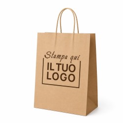 Recycled Havana Paper Shopper with Cord Handle and Custom 1 Brown Print