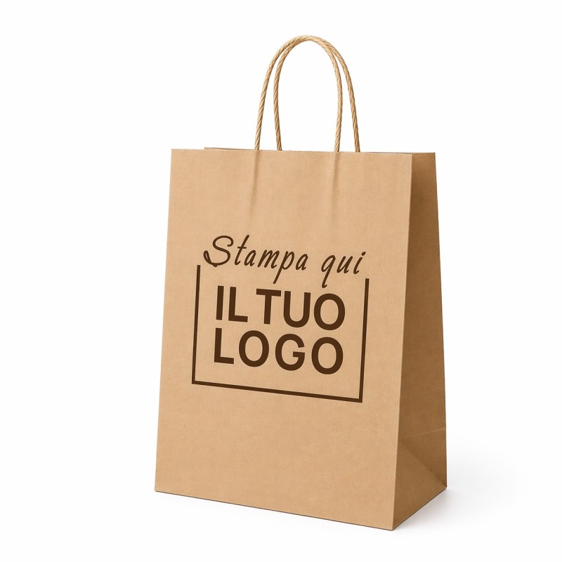 Shopper Carta Avana Riciclato con Maniglia Cordino e Stampa Personalizzata a 1 Colore Marrone