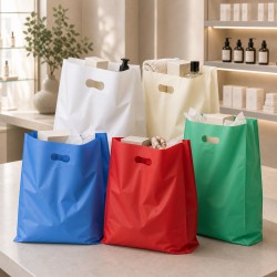 Colored Plastic Bags with Die-Cut Handle, Box of 10 kg