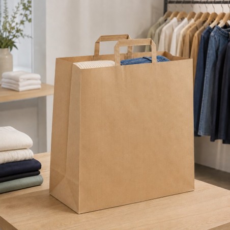 Shopper in carta sealing avana con maniglia piatta 46+18x49