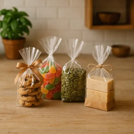 50 Sacchetti Trasparenti Cellophane con Fondo Quadro Varie Misure