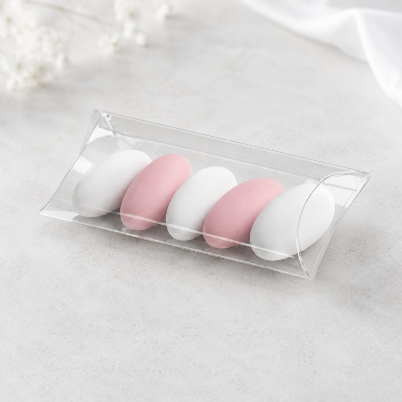 Transparent tube boxes with sugared almonds