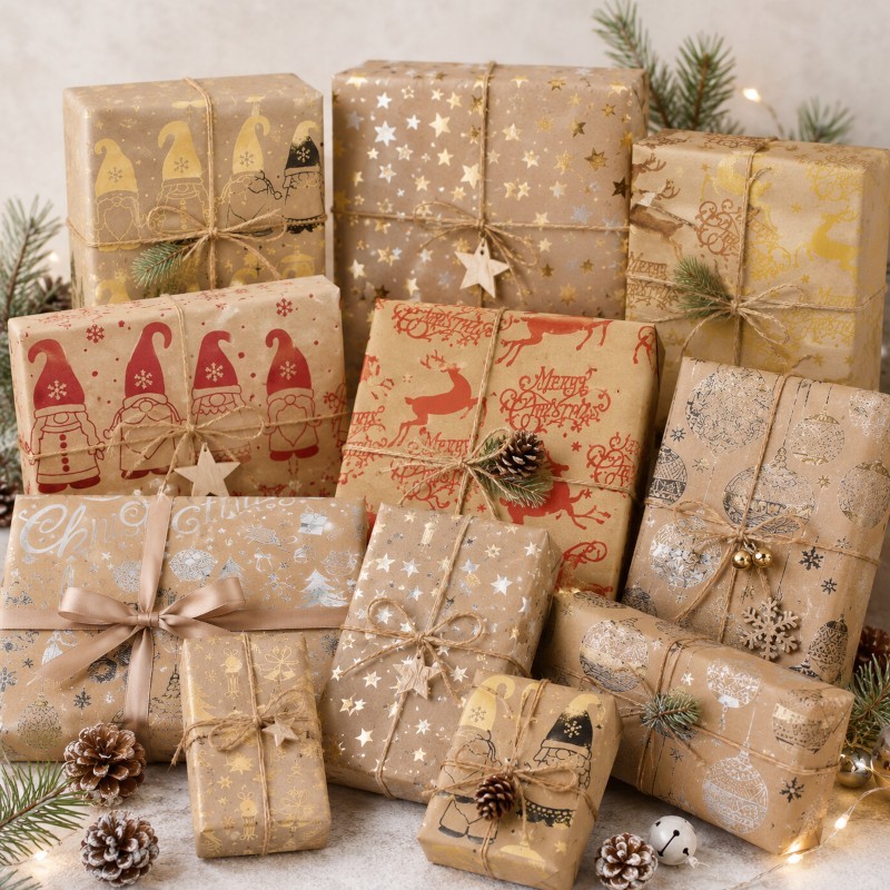 Foglio di Carta Regalo Kraft Metal Fantasie Assortite cm.70x100
