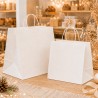 Shopper in Carta Bianca e Avana con Maniglia Cordino e Fondo Largo