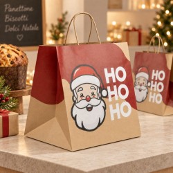 HO HO HO Christmas Shopper in Havana Paper with Cord Handle and Wide Bottom 25 Pieces