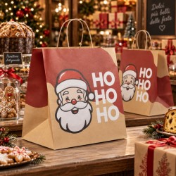HO HO HO Christmas Shopper in Havana Paper with Cord Handle and Wide Bottom 25 Pieces