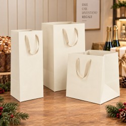 Ivory Paper Shopper with Tape Handle and Wide Bottom, 3 Sizes