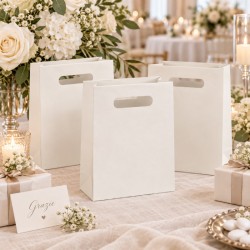 10 Wedding Bags con Manico a Fagiolo Cartoncino Bianco in Varie Misure