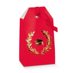 10 Graduation Sugared Almonds Sachets in Red Cardboard with Hole