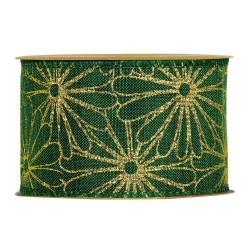 Gold Flowers Ribbon mm 63x10 mt Green