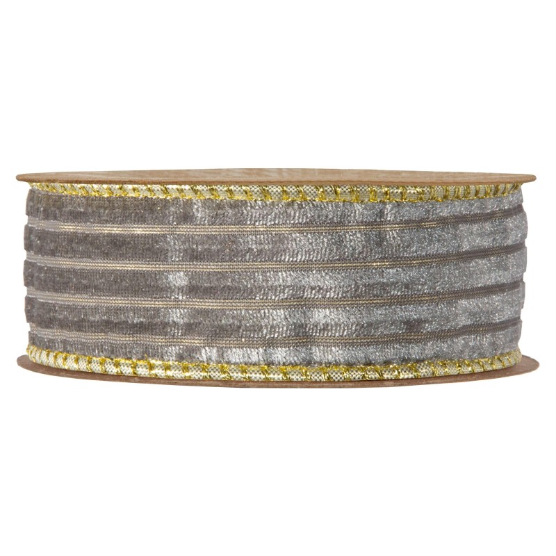 Velvet Stripes Ribbon mm 40x10 Mt Grey
