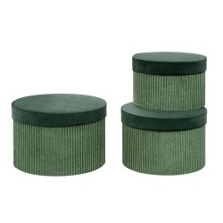 Set of 3 round boxes in green velvet