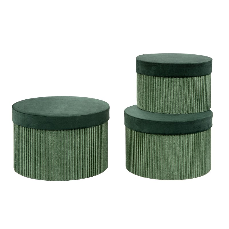 Set 3 Scatole Rotonde in Velluto Verde