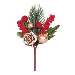 Pick Pine Cone with Red Berries and Gold cm. 12