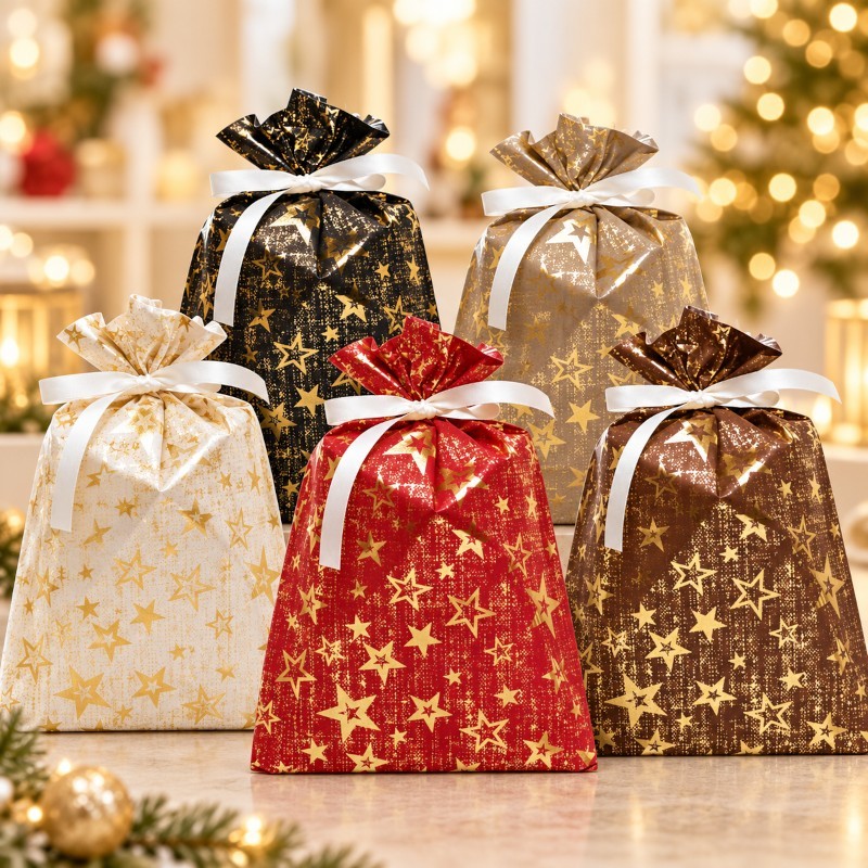 Buste Regalo Fabric Star Assortite in 4 Colori, Confezioni da 100 e 50 Pezzi