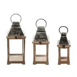 Lanterne en bois et métal naturel