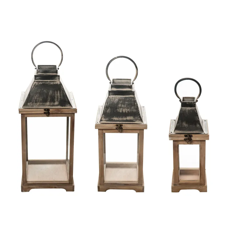 Lantern in Wood and Natural Metal