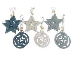 Estrellas de madera cm 8 uds.2 Gris/Blanco/Azul