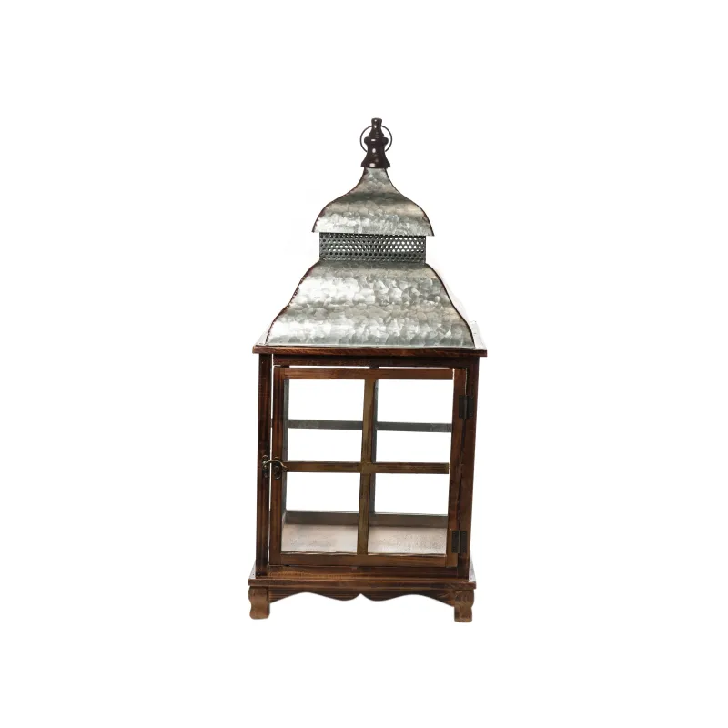 Lanterna de madeira e metal cm 38 x 38 x 85