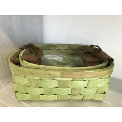 Paniers avec poignées en cuir 3 pcs