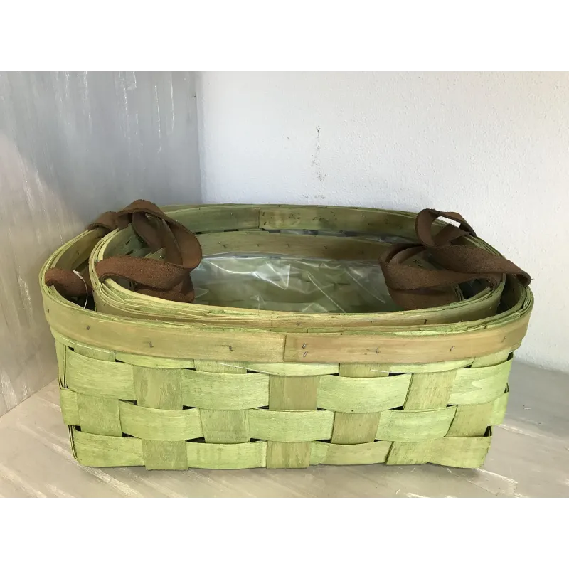 Korgar med Läderhandtag 3 st Grön