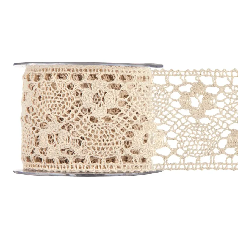 Háčkovaná stuha 75 x 5 mt přírodní