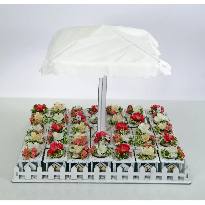 Set de parasols avec 34 boîtes en bois et fleurs
