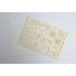 12 Invitations Laser Embroidery Ivory Flowers