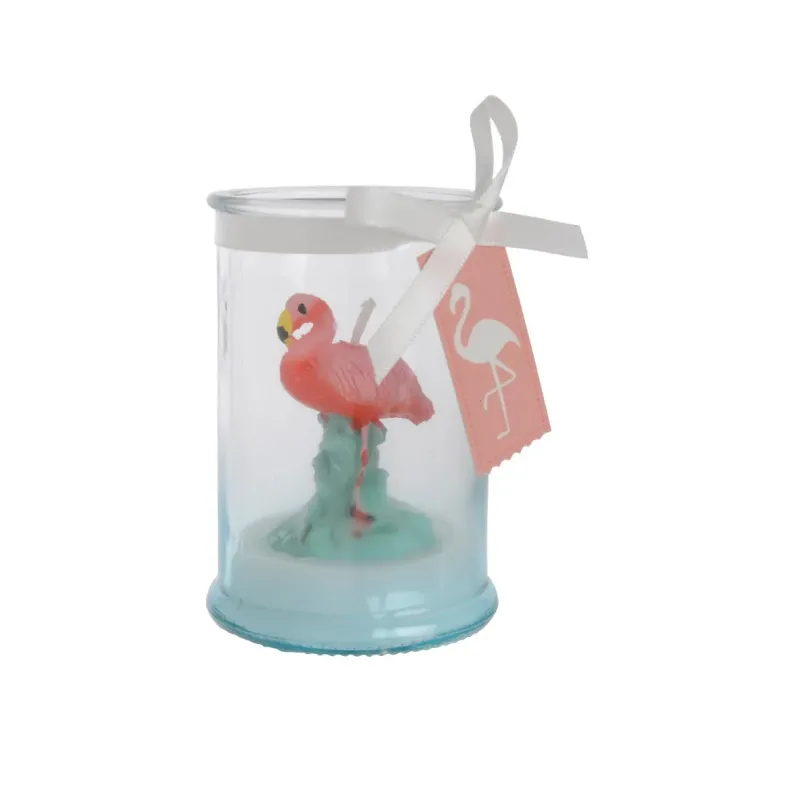Pot en verre avec bougie Flamingo