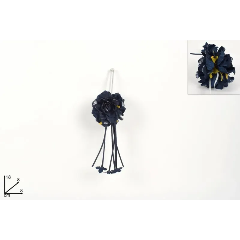 Pendentif Fleur Triple Rose Bleu cm 8