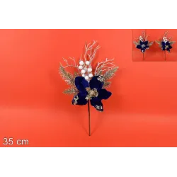 Caule de Flor Azul com Bagas de Pinheiro e Espinhos cm 35 H