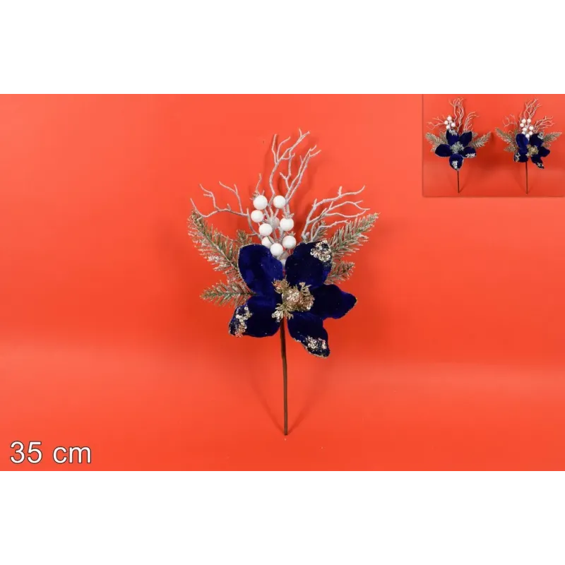 Tige de fleur bleue avec baies de pin et épis cm 35 H