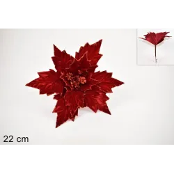 Fiore Stella di Natale in Velluto con Pinzetta 22 cm