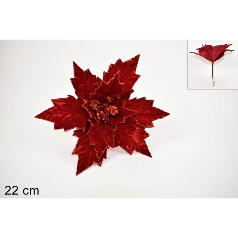 Fleur de poinsettia en velours avec pince à épiler 22 cm