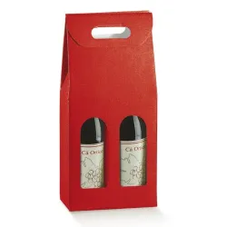 Caja de Vino para 2 Botellas con Ventana en Cartón Resistente Varios Colores para Bares, Restaurantes, Vinotecas