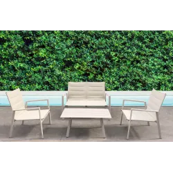 Conjunto de salón de jardín de aluminio con sofá de 2 plazas, 2 sillones, mesa de centro en 4 colores