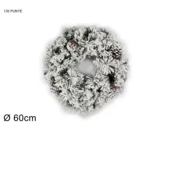 Kerek havas koszorú fenyőtobozokkal 60Cm