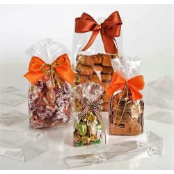 50 průhledných celofánových sáčků se čtvercovým dnem různých velikostí, ideální pro potravinářské výrobky a dárkové krabičky