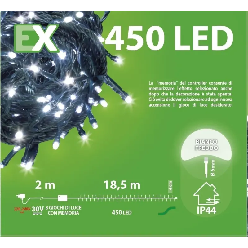 Miniluci 450 Led 20mt Bianco o Multicolor Cavo Verde | ChartaRè