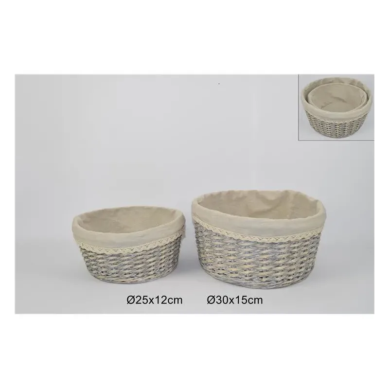 2 Round Wicker Baskets lined in Cotton | ChartaRè