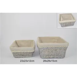 Panier carré en osier avec doublure en coton en deux tailles